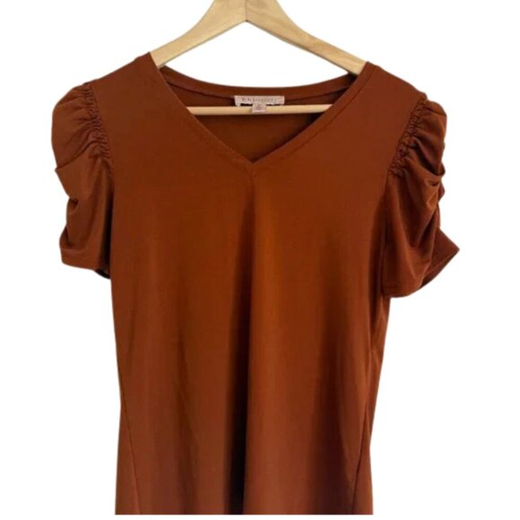 Philosophy Rust Red Brown Ruffle Sleeve V Neck Top Size S - Picture 1 of 9